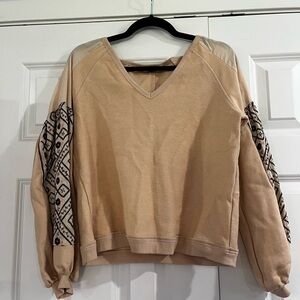 Gimmicks by BKE Women's Beige Sweater with Patterned Sleeves
